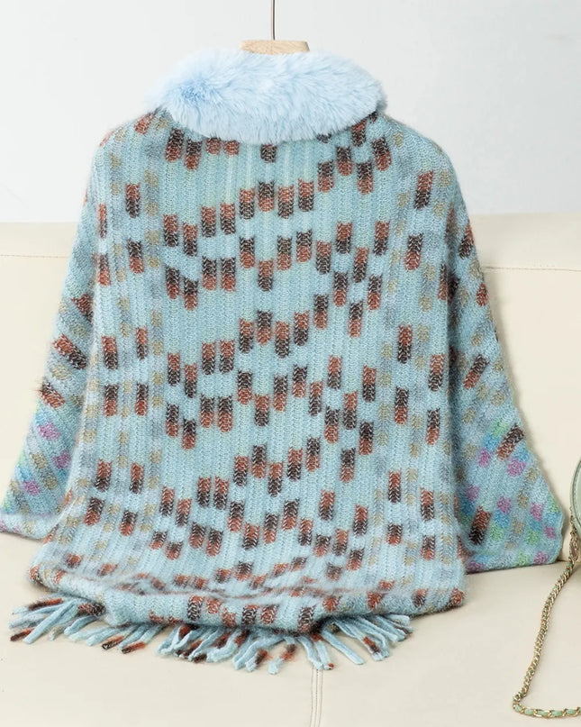 Fringe Fuzzy Open Front Poncho