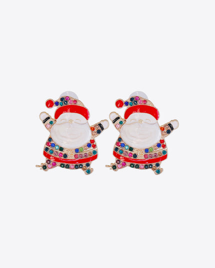 Rhinestone Alloy Santa Earrings Multicolor One Size