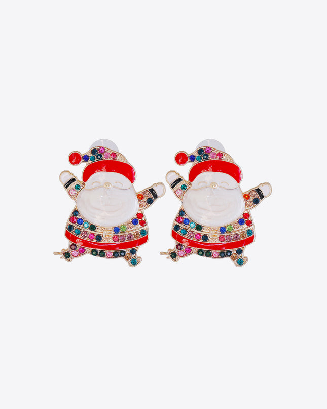 Rhinestone Alloy Santa Earrings Multicolor One Size