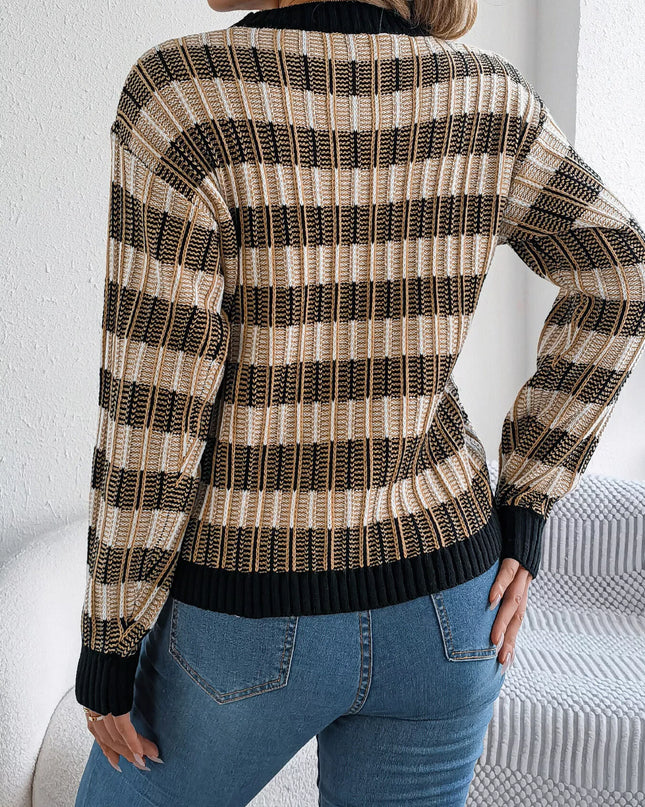 Striped Round Neck Long Sleeve Sweater