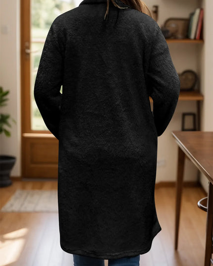 Full Size One Button Long Sleeve Longline Plush Coat