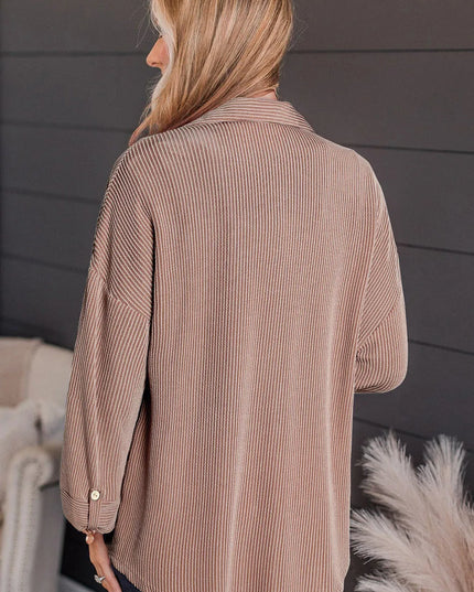 Striped Collared Neck Long Sleeve Shirt