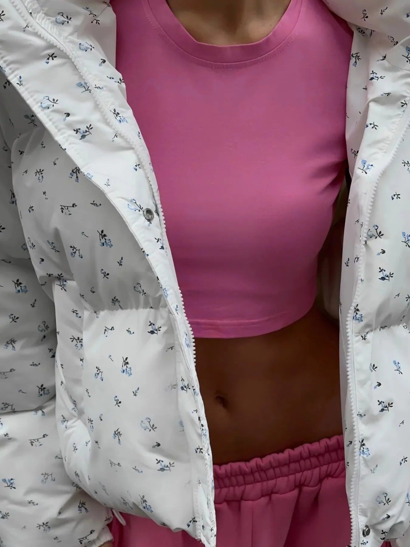 Floral Print Puffer Jacket with Hood