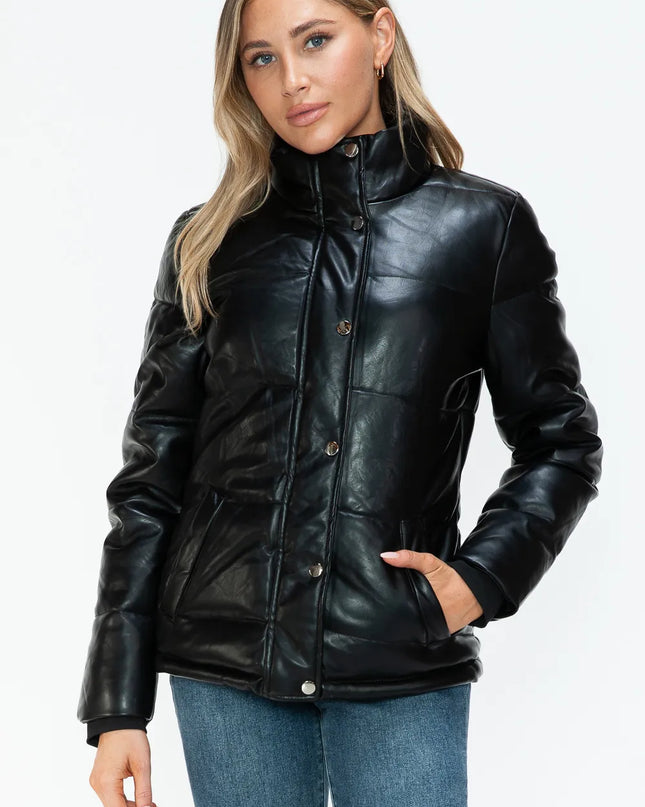 YMI Pocketed Zip Up Turtleneck Puffer Jacket Black