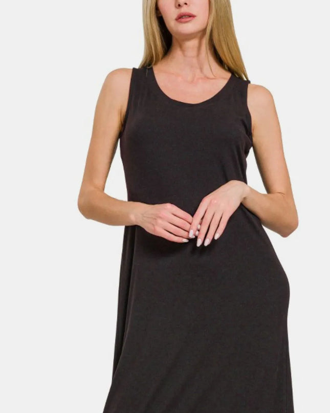 Zenana Scoop Neck Wide Strap Tank Dress