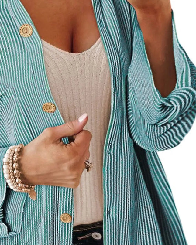 Striped Collared Neck Long Sleeve Shirt