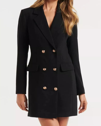 Double-Breasted Long Sleeve Blazer Dress Black