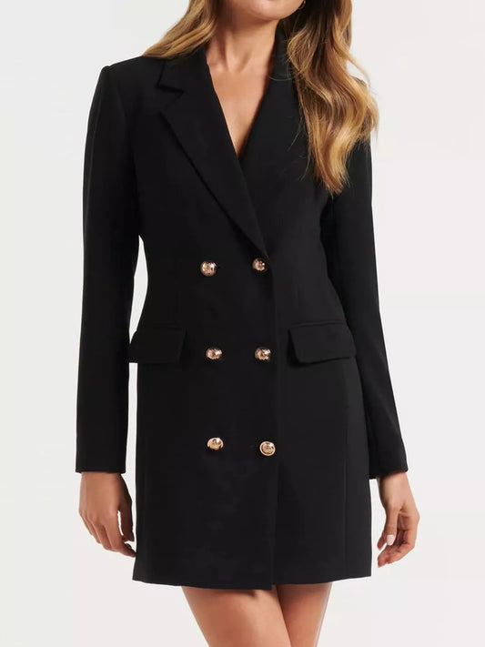 Double-Breasted Long Sleeve Blazer Dress Black