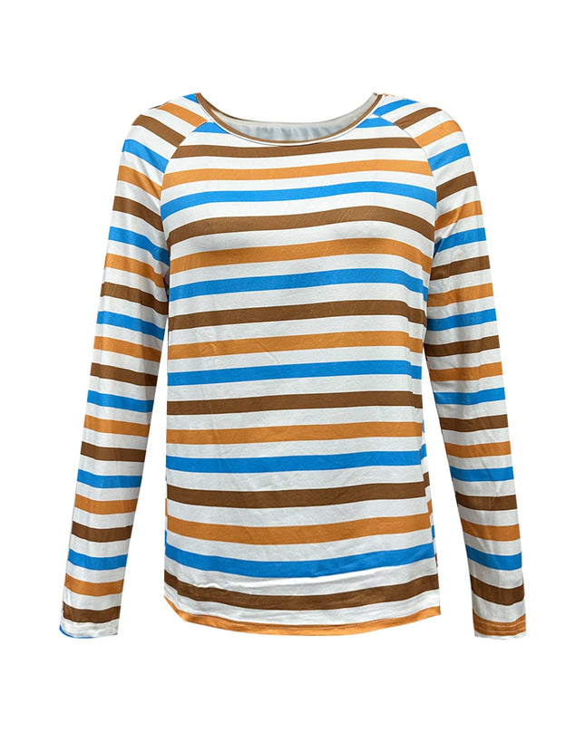 Full Size Striped Long Sleeve Casual Top Plus Size