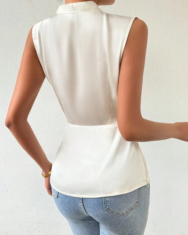 Surplice Sleeveless Satin Blouse
