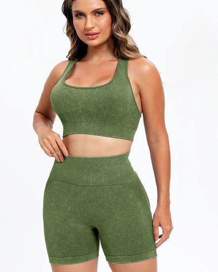 3 Piece Washed Square Neck Wide Strap Active Set 