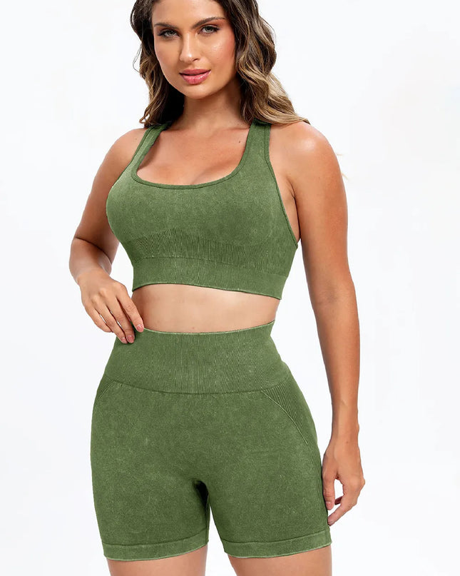 3 Piece Washed Square Neck Wide Strap Active Set 