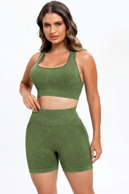 3 Piece Washed Square Neck Wide Strap Active Set 