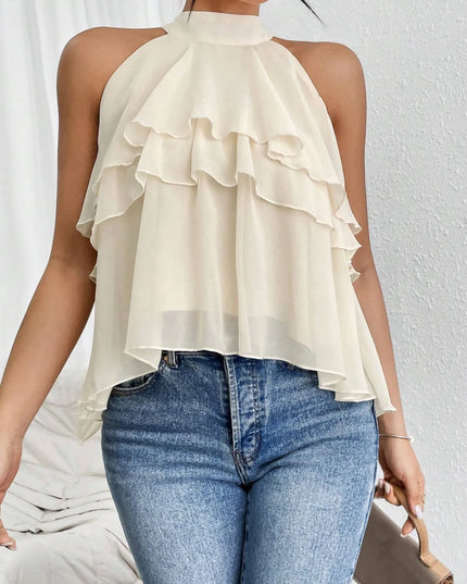 Ruffled Layered Sleeveless Top Apricot