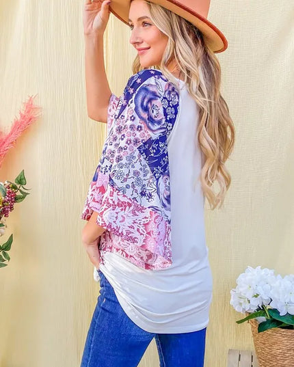 And The WhyFloral Print Bell Sleeve Top