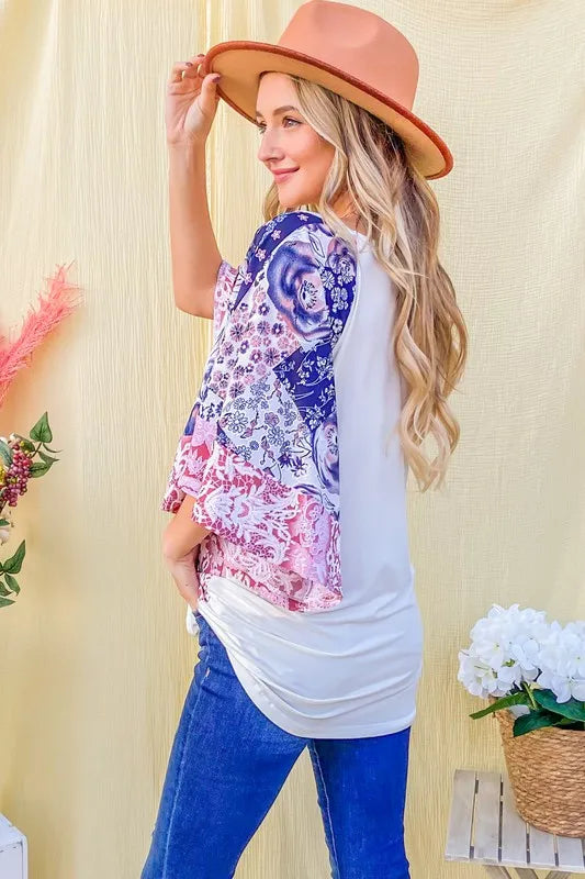 And The WhyFloral Print Bell Sleeve Top