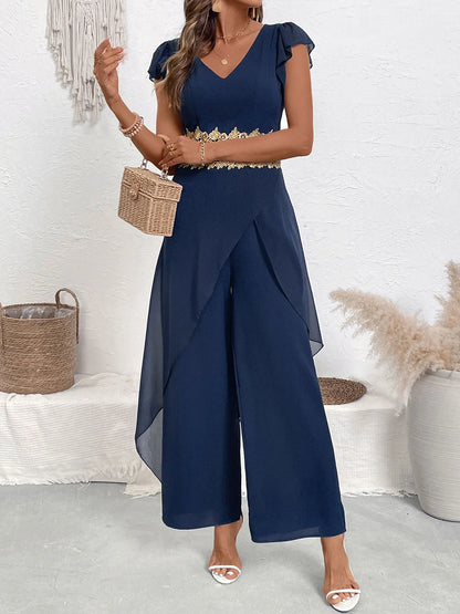 V-Neck Wide Leg Jumpsuit 