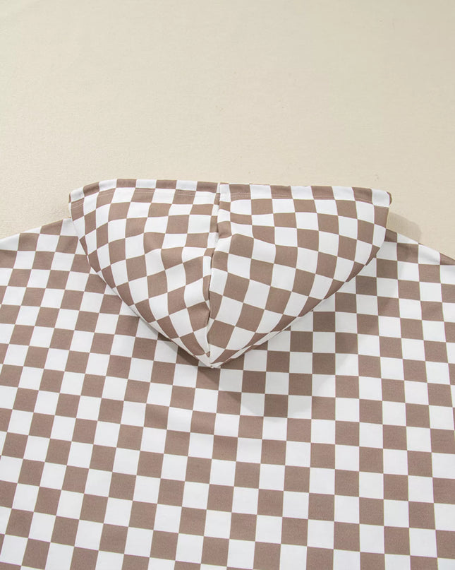 Checkered Pattern Oversized Drawstring Hoodie