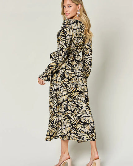 Double Take Full Size Tie Back Flounce Sleeve Dress