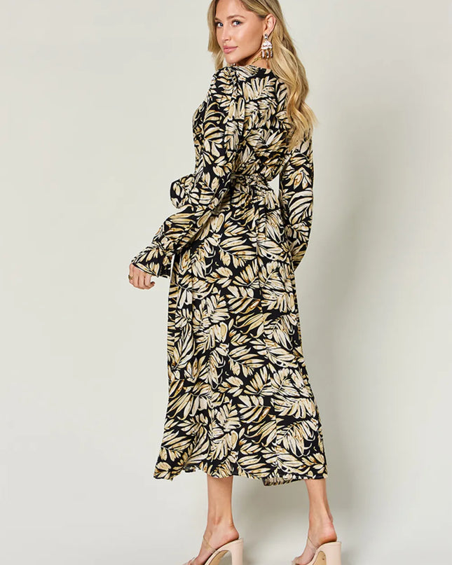 Double Take Full Size Tie Back Flounce Sleeve Dress