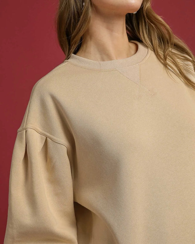 Umgee Round Neck Sweatshirt with Pleated Detail