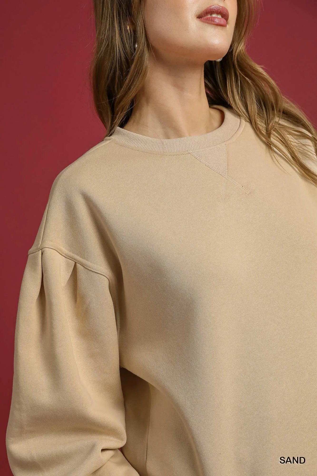 Umgee Round Neck Sweatshirt with Pleated Detail