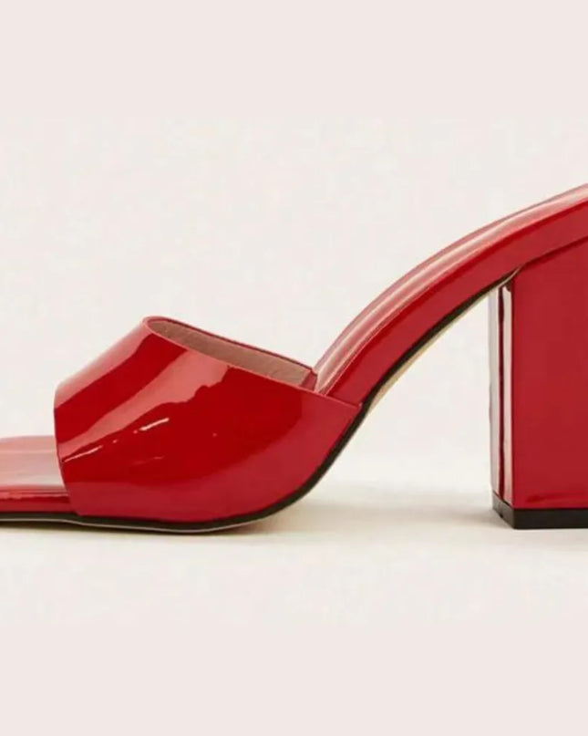 Square Toe Block Heels Sandals Red