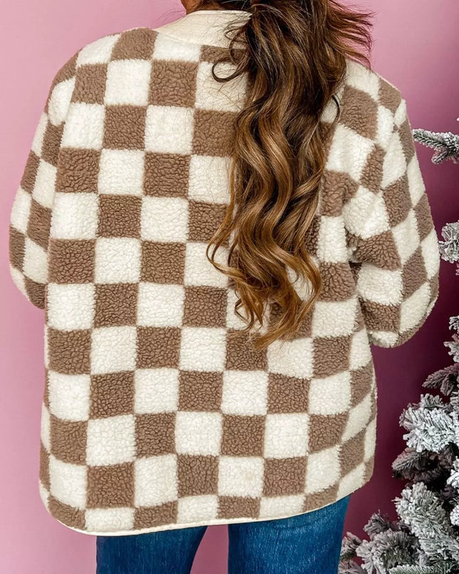 Checkered Sherpa Oversized Button Up Jacket