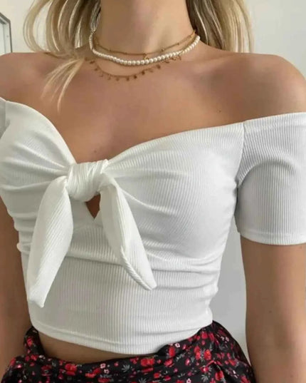 Off-Shoulder Bow-Tie Crop Top