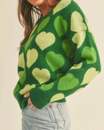 Heart Ribbed Hem Long Sleeve Sweater