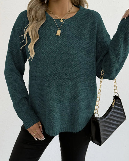 Textured Knit Relaxed Fit Round Neck Sweater
