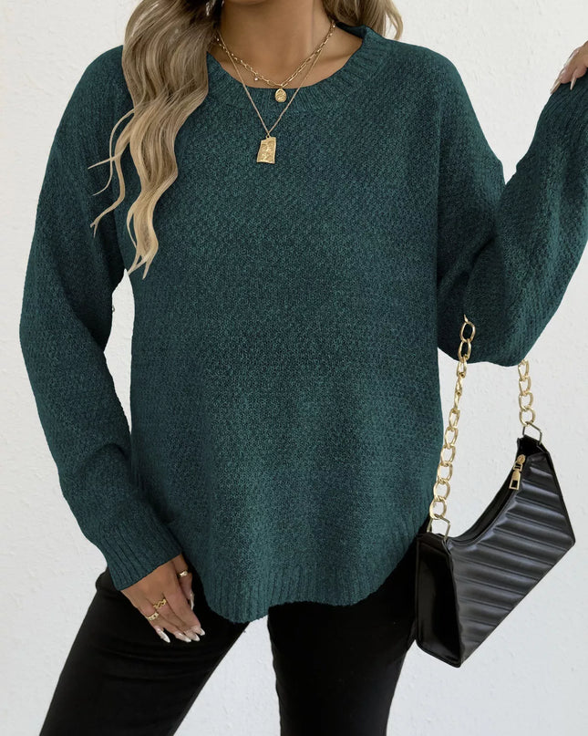 Textured Knit Relaxed Fit Round Neck Sweater