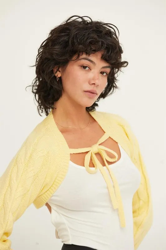 HYFVE Cable-Knit Tie-Front Shrug