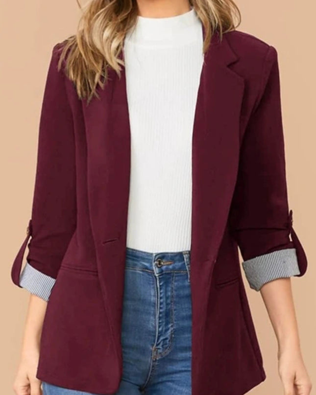 Lapel Collar Roll-Tab Sleeve Blazer