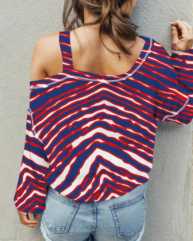 Striped Asymmetrical Neck Long Sleeve T-Shirt