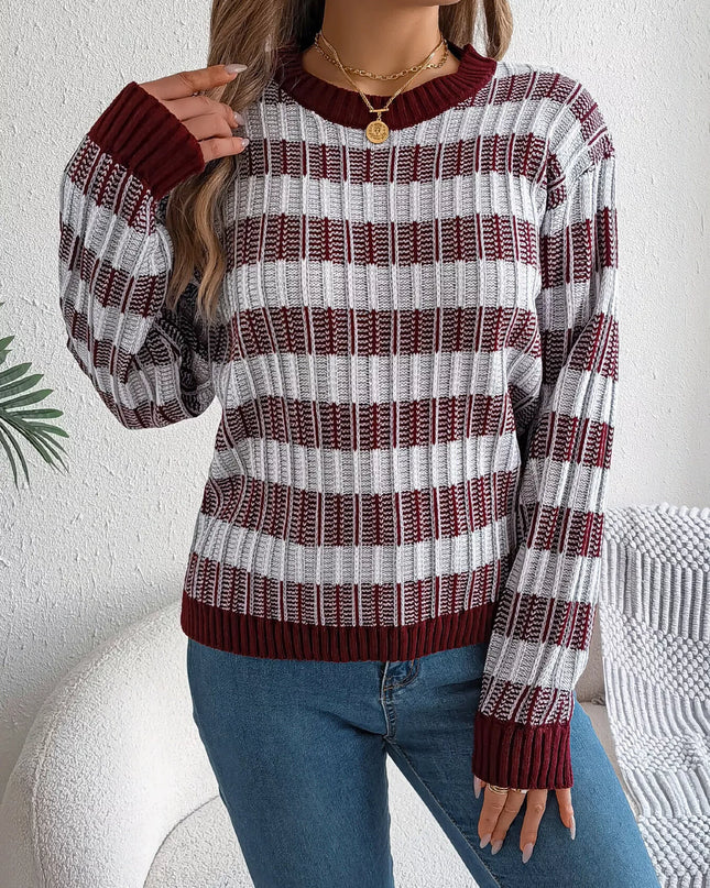 Striped Round Neck Long Sleeve Sweater