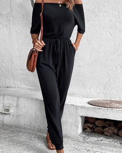 Perfee Off-Shoulder Jumpsuit with Pockets 