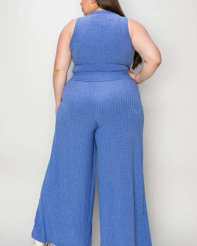 Basic Bae Full Size Ribbed Tank and Wide Leg Pants Set