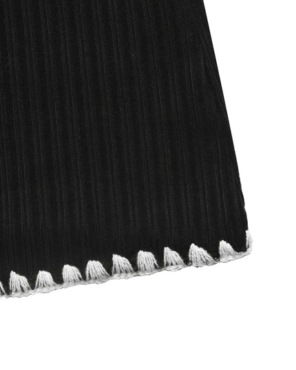 Contrast Trim Texture Long Sleeve Sweater Dress