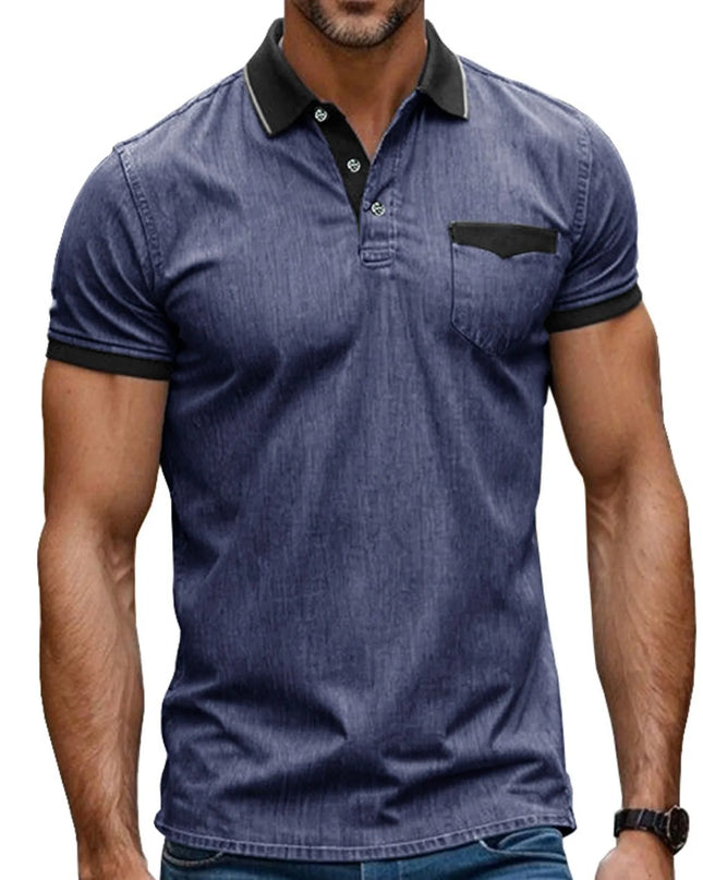 Men's Contrast Collar Pocket Polo Shirt Dusty Blue