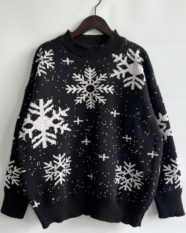 Snowflake Pattern Dropped Shoulder Sweater