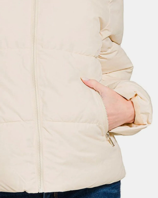 Zenana Zip Up Turtleneck Puffer Jacket with Pockets