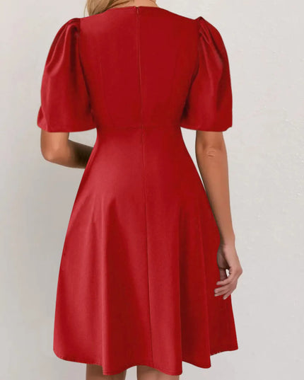Round Neck Puff Sleeve A-Line Dress