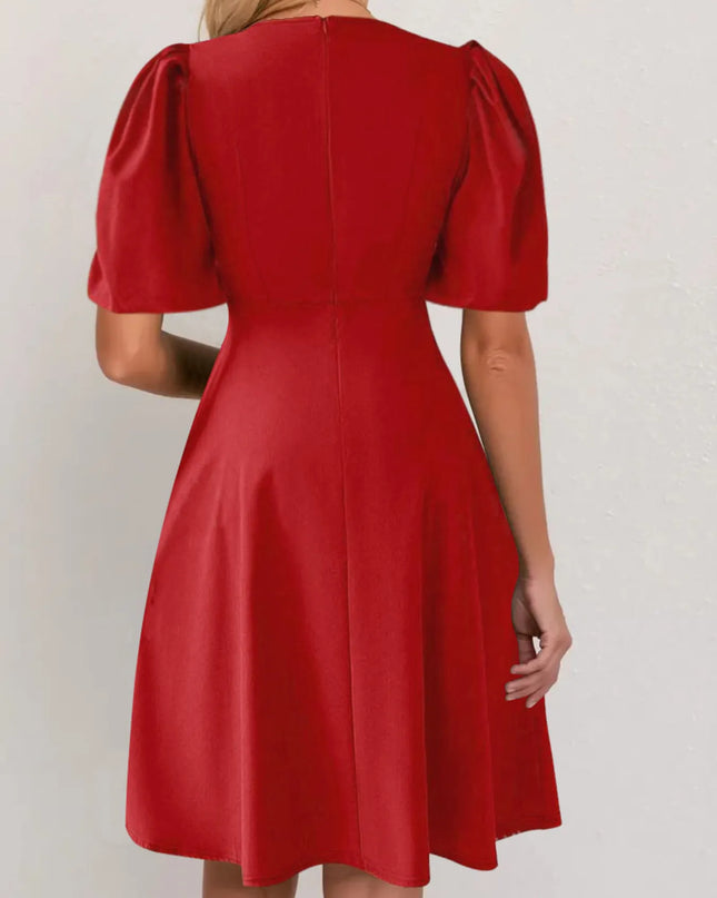 Round Neck Puff Sleeve A-Line Dress