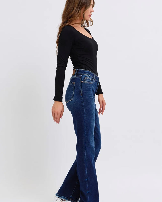 Judy Blue Full Size Raw Hem Straight Leg Jeans