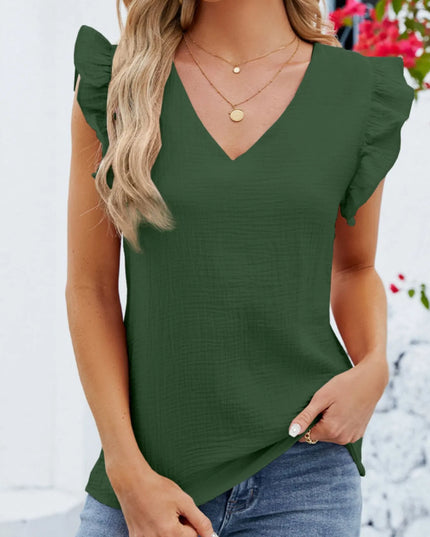 V-Neck Ruffled Sleeve Top