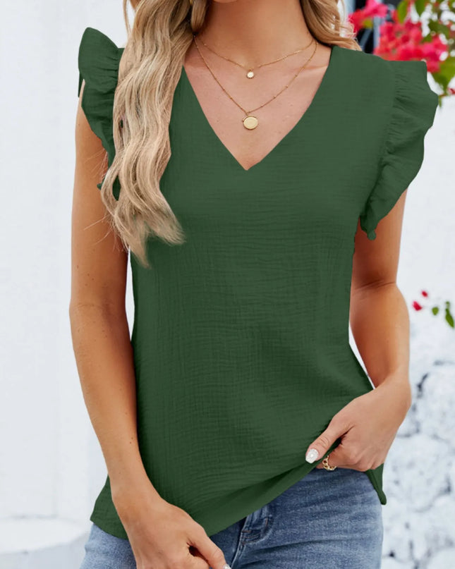 V-Neck Ruffled Sleeve Top