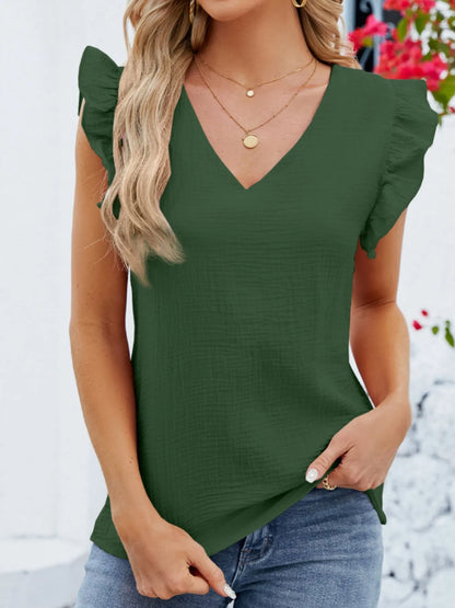 V-Neck Ruffled Sleeve Top