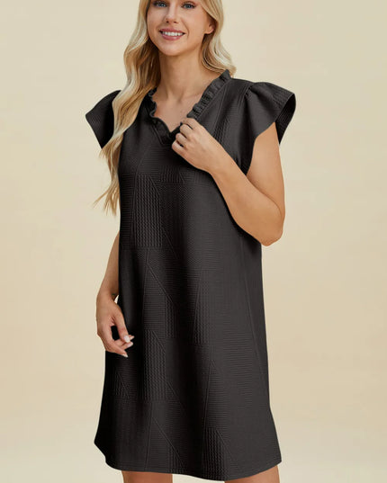 Double Take Full Size Ruffled V-Neck Cap Sleeve Dress