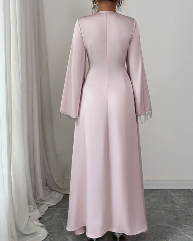 Fringe Long Sleeve Bodycon Maxi Dress